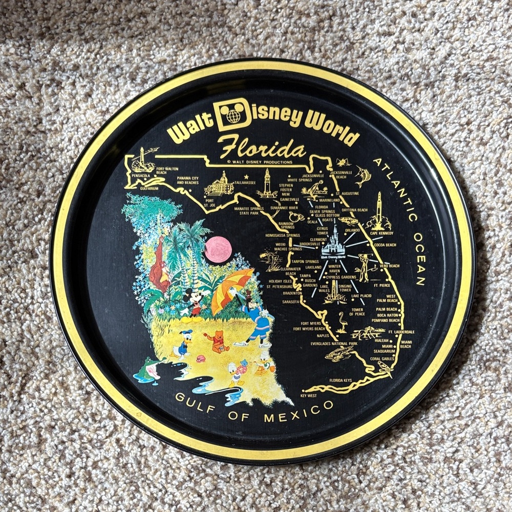 Walt Disney World Florida Vintage Metal Decorative Tray — Black & Yellow